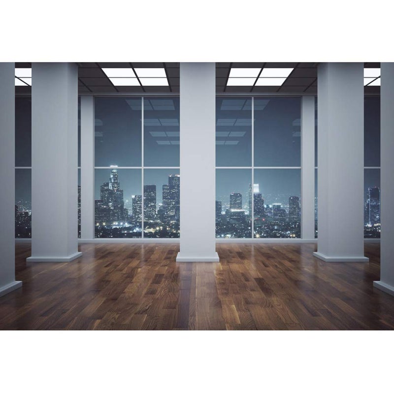 Haoyiyi 7x5ft Business Office French Sash Window Photography Background Modern City Building Wooden Floor Empty Interior Aerial View Skyscraper Cityscape Backdrop Man Adults Portrait Photo Video Props - Image 1